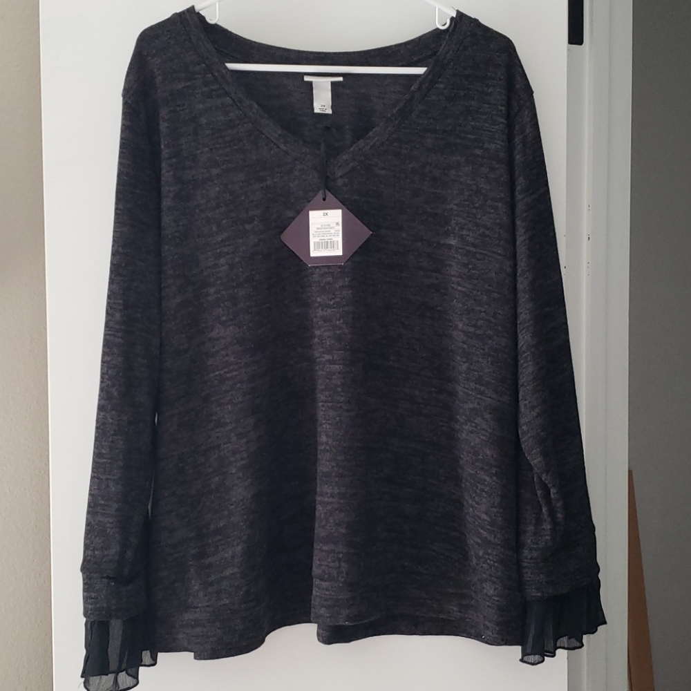 Ava & Viv Marbled Gray 2X Top